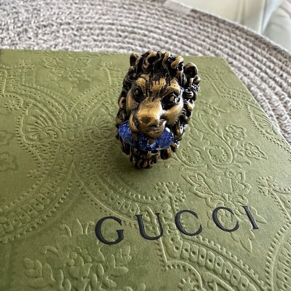 NEW GUCCI LION RING PURPLE STONE Golden Size 16 IT 7.5 US - Picture 7 of 10